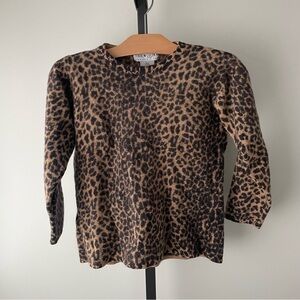 Vintage Lambswool Angora Leopard Print Sweater Pullover Crewneck Tan Black Small